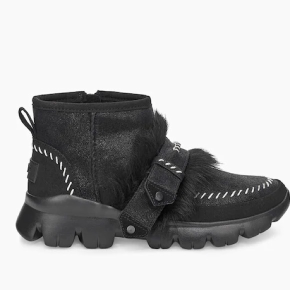 UGG Fluff Punk Black Ankle Boot Brand New in Box - Picture 1 of 16